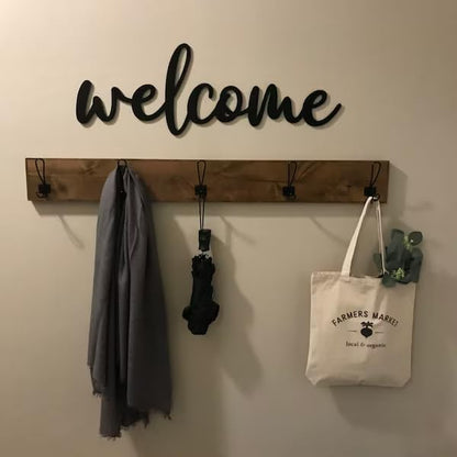 Wooden Black Welcome Sign for Backdrop, Word Art Welcome Wall Decor for Front Door Living Room Entryway Gallery and Outdoor