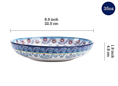Bico Blue Talavera Pasta Bowls, 35oz Salad Bowl Set of 4, Large Ceramic Serving Dinner Bowls for Soup and Cereal, Microwave and Dishwasher Safe, Gift for Housewarming and Thanksgiving - color: Blue Talavera