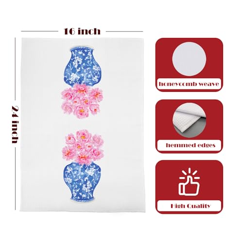 Chinoiserie Waffle Weave Kitchen Towels - Blue and White Decor Set of 4 (1624 Inches) - color: Chinoiserie-9