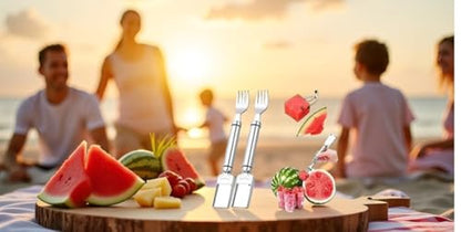 2 PCS Stainless Steel Watermelon Cutter and Fork Slicer Set 2-in-1 Fork Cutter and Fruit Slice Tool Watermelon Fork Slice Cutter Tool for Easy Cut Kitchen Gadget For Camping