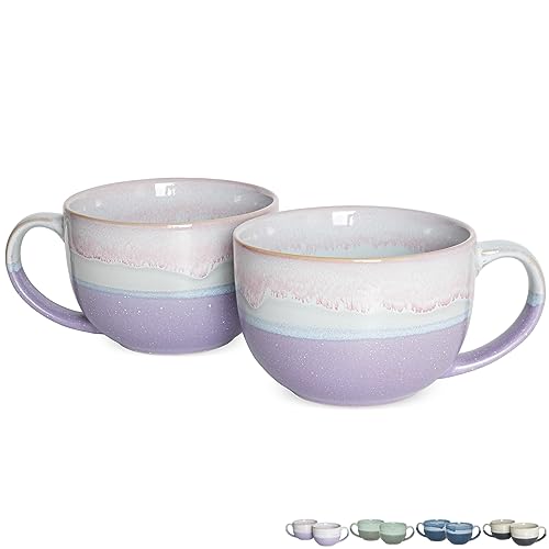 Bosmarlin Extra Large Ceramic Coffee Mug, 23 Oz, Microwave and Dishwasher Safe, Big Oversized Tea Cup for Office and Home, Reactive Glaze (Purple) - color: Purple