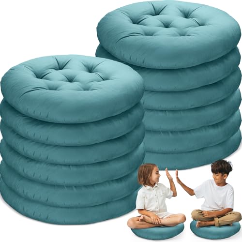Fumete 12 Pcs Round Floor Pillows Cushions Seating 16 x 16 Inches Floor Round Cushions for Kids Toddlers Flexible Reading Chair Pillows for Classroom Home School Playing Supplies(Peacock Blue) - color: Peacock Blue