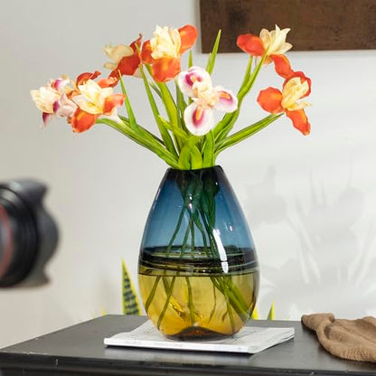 Glass Handmade Decorative Vase Ombre Centerpiece Vase with Yellow Base, Flower Vase for Home Decoration (Tall vase) - size: tall vase