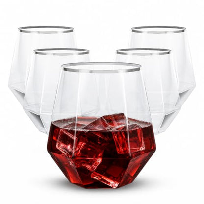 LUODA 32 Pack Silver Plastic Wine Glasses,12 Oz Disposable Whiskey Glasses | MirthMood Silver Stemless Diamond Shaped Wine Glasses For Serving Wine, Cocktail, Whiskey,Wedding - color: Silver, size: 32 Count