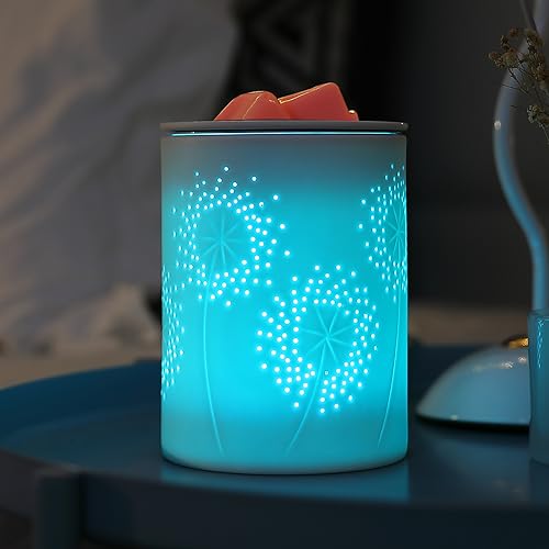 inrorans Wax Melt Warmer Ceramic Oil Burner with Timer Electric Candle Wax Melter with Led Coloful Changing Silicone Removeable Tray for Home Gifts-Dandelion - color: Dandelion