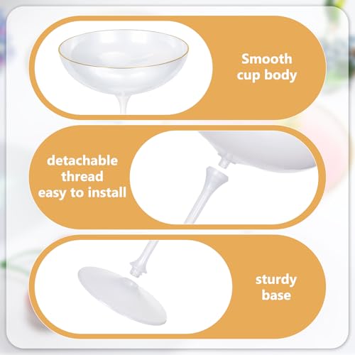 LemonRoad 24 Pcs Plastic Coupe Glasses 9 oz Disposable Martini Glasses for Cocktails, Champagne, Desserts and Espresso, Drinkware Set for Weddings, Birthday Parties, Home Bars (Pearl White) - color: Pearl White