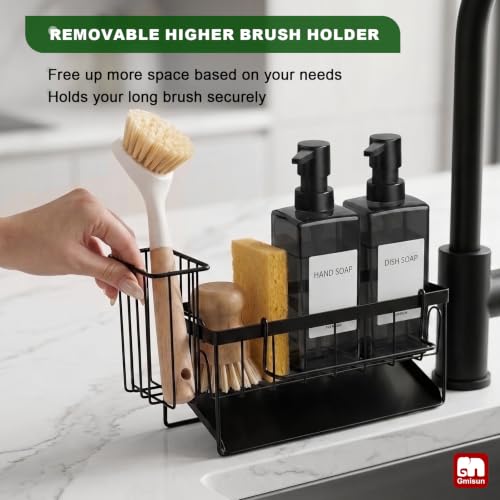 GMISUN Dish Soap Dispenser for Kitchen, 12 fl oz Dual Kitchen Soap Dispensers with Sponge Holder, Clear Black Glass Kitchen Soap Dispenser Set, Modern Hand and Dish Soap Bottle Set - color: Clear Black Bottle + Black Rack