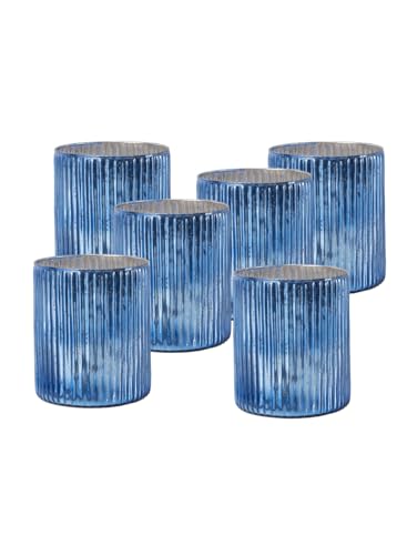 Serene Spaces Living Vintage Blue Ribbed Mercury Glass Vase - Floral Arrangements, Table Centerpiece, Home, Office, Wedding, Holiday & Special Events Decor, 5" Diameter & 6" Tall, Pack of 6 - color: Blue - Pack of 6