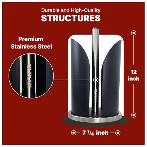 Stainless Steel Paper Towel Holder Countertop, Modern Covered Design, Weighted Base for Stability, Freestanding Easy One-Handed Operation for Kitchen & Bathroom (U-Covered-Black) - color: U-covered-black