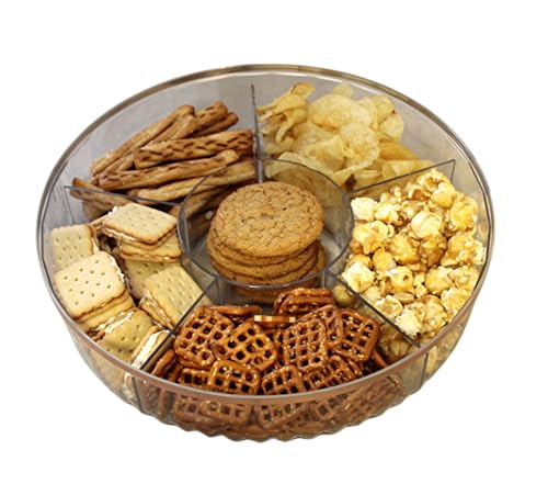 Clear Divided Snack Serving Tray with Lid – 6-Compartment Party Platter with Rose Gold Accent Lines for Candy, Fruit, Nuts, Chips, Appetizers & Desserts