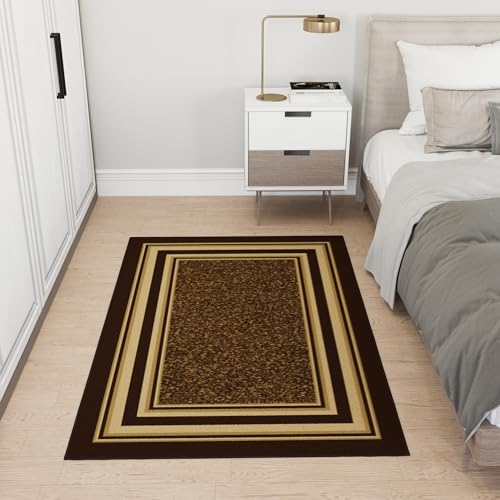 Ottomanson 3x5 Area Rugs – Ultra-Thin Entryway Rug - color: Border Brown, size: 3'3" x 4'7" (Area Rug)