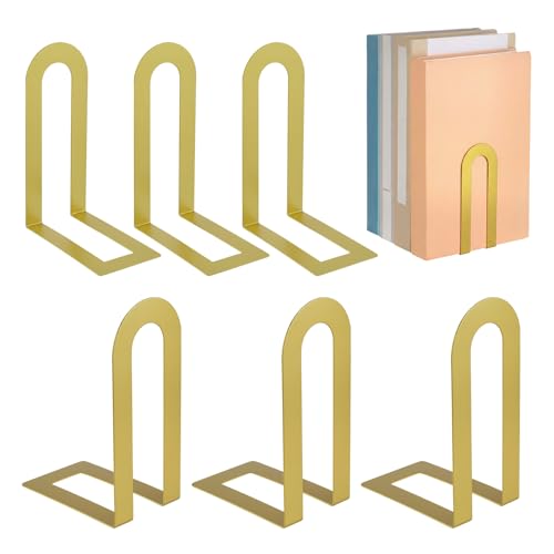 6 Pcs Metal Book Ends, Minimalist Gold, 5.5 * 3.75 * 2.25inch | Decorative Bookends for Shelves, Stackable Organizer for Home Office, Geometric Design Holds Books Upright, Dorm Decor - color: Gold, size: 5.5*3.75*2.25inch
