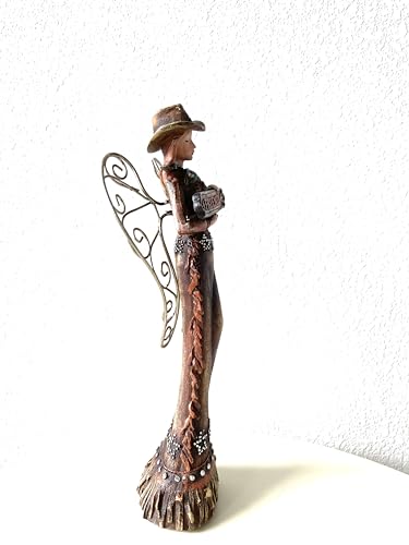 SUREG Western Cowgirl Angel Holding Cross, Family, Friend Figurine Statue Hand Painted Rustic Life-Like Detailed Home Office Decoration Poly Resin 1 Item (Holding Friend Sign) - color: Holding Friend Sign