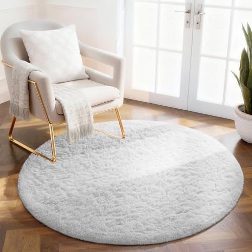Ophanie Round Rug 4Ft White Circle Area Rug, Aesthetic Room Decor, Fluffy Fuzzy Bedroom Carpet, Plush Soft Shaggy Living Room Rugs for Kids Home, Nursery - color: 4- White, size: 4' (Round)