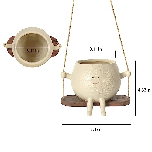 Swing Face Planter Pot Hanging Resin Flower Head Planters for Indoor Outdoor Plants Succulent Pots for String of Pearls Plant Live Gift Ideas for Mother, Christmas