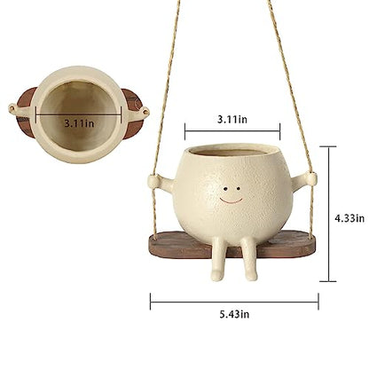 Swing Face Planter Pot Hanging Resin Flower Head Planters for Indoor Outdoor Plants Succulent Pots for String of Pearls Plant Live Gift Ideas for Mother, Christmas
