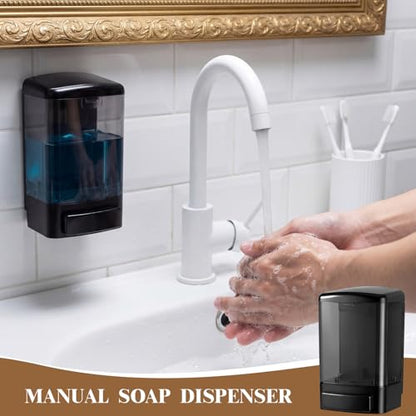 Hushee 4 Pcs Wall Mounted Soap Dispenser,33.8 Oz 1000 Ml,All Black | Manual Press, 1000ml 33.8oz Capacity Clear Window, For Restaurant Bathroom Kitchen Hotel, Liquid Soap Shampoo Dispenser - color: All Black, size: 33.8 oz 1000 ml