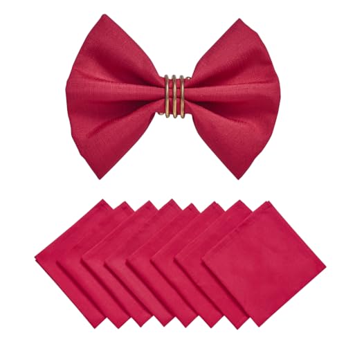 DarkRed 17x17 Polyester Linen Farmhouse Cloth Napkins Set of 8 | Waterproof, Stain Resistant, Shrink Proof, Washable, fabric, Outdoor, Reusable, Dining, Wedding, Kitchen, Party, Birthday - color: Darkred