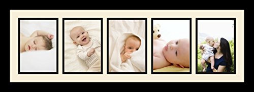 ArtToFrames Collage Photo Frame Single Mat with 5-5x7 Openings with Satin Black Frame and Alabaster mat. - color: 5 - 5x7 - (2137), size: Alabaster
