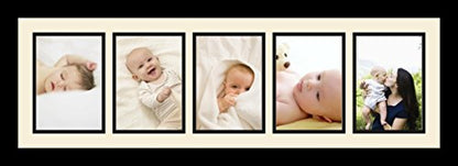 ArtToFrames Collage Photo Frame Single Mat with 5-5x7 Openings with Satin Black Frame and Alabaster mat. - color: 5 - 5x7 - (2137), size: Alabaster