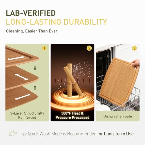 Lightweight Durable Bamboo Cutting Board Set with Non-Slip Feet, Wood Cutting Board for Busy Kitchen, Easy Clean Wooden Chopping Boards with Juice Groove Best House Warming Gift Set of 3 (S+M+L) - color: Carbonized Bamboo(Brown), size: Set of 3 (Small + M