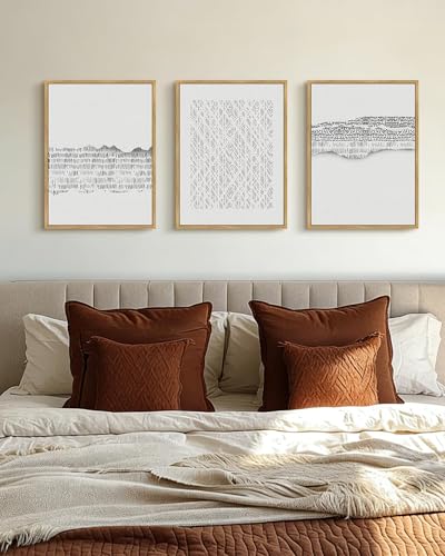 PHOPAGO Gray Abstract Framed Wall Art Mid Century Minimalist Boho Wall Decor Modern Neutral Farmhouse Rustic Art Bedroom Living Room Decor - 12x16in Natural Framed - color: Gray Mid Century, size: 16L" x 12W" x 3 Pcs Natural