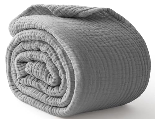 100% Cotton Muslin Blanket Twin XL 66" x 90", Breathable and Cooling Bed Blankets, Soft Boho Coverlet Bedspread, Gauze Bedding for Adults All Season, Grey - color: 03 - Medium Grey, size: Twin Xl(66" X 90")