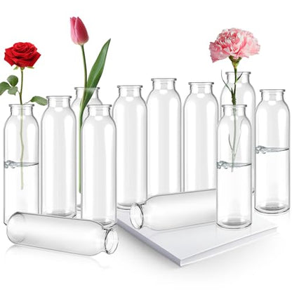 12 Pcs Glass Bud Vases Bulk, Small Glass Vases, Clear | Mini Flower Vases, Clear Vases for Flowers, Decorative Glass Bottles for Wedding Reception, Dining Table, Home Decor