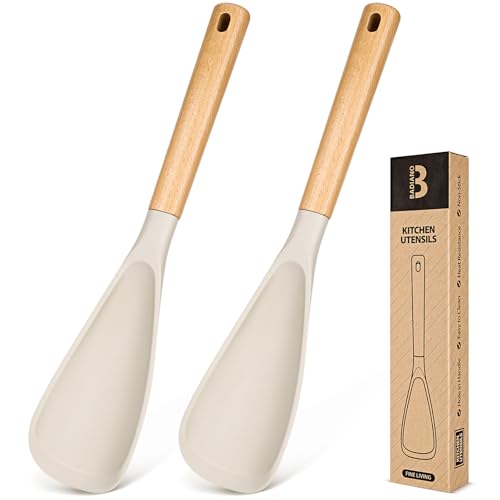 Cooking Spoon for Nonstick Cookwares, Great for Cooking and Serving Sturdy BPA-Free Matte Silicone, Wood Handle Spoon for Mixing, Scoop, and Scrape (2 Pack of Khaki, 13.4 inch) - color: 2 Pack of Khaki, size: 13.4 inch