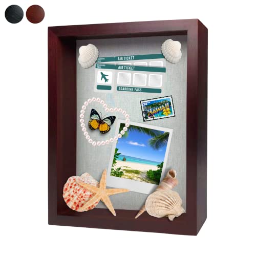 11"x14" Solid Wood Mahogany Display Shadow Box Frame - Solid Wood Memory Box for Keepsakes (Picture Box, Military, Wedding, Graduation, and Flower Shadow Box) - color: Mahogany, size: 11x14