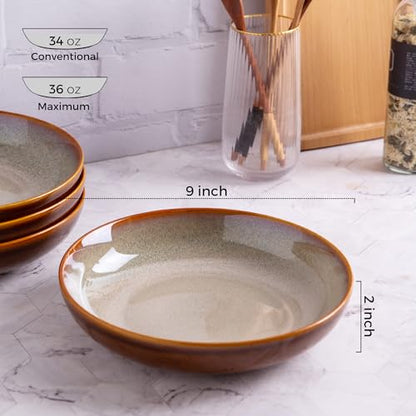 LERATIO Large Pasta Bowls,38oz Ceramic Pasta Bowls,9.0" Reactive Glaze Pasta Bowl Set of 6,Microwave & Dishwasher,Oven Safe,Wide Serving Bowls for Salad,Pasta,Fruit,Scratch Resistant-Khaki | Reactive Glaze Serving Bowls Set,Wide Bowl for Pasta,Salad,Fruit