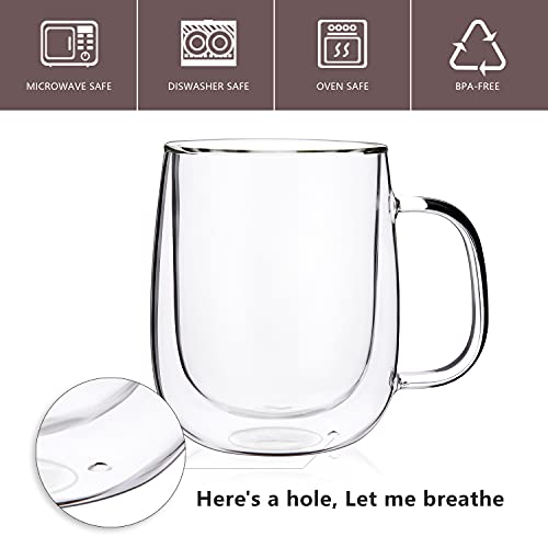 CNGLASS Large Double Wall Glass Coffee Mug 15.2oz,Clear Insulated Glass Espresso Cup with Big Handle,set of 1 - color: 15.2oz(1-pack)