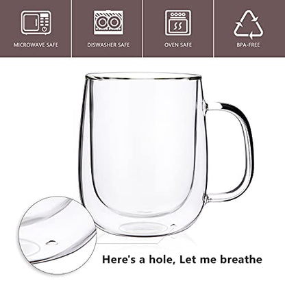 CNGLASS Large Double Wall Glass Coffee Mug 15.2oz,Clear Insulated Glass Espresso Cup with Big Handle,set of 1 - color: 15.2oz(1-pack)