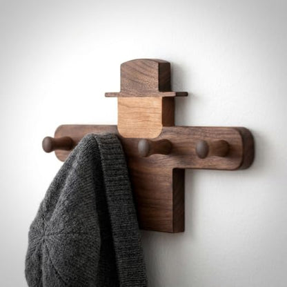 Wall Hook Wooden Coat Rack Organizer Hanger Peg Rail with Scarecrow Figure Solid Wood Design Rounded Pegs Smooth Edges, Scarecrow Coat Hook 6 Hooks, 53cm X 31cm X 1.6cm - size: 53cm X 31cm X 1.6cm, style: Scarecrow Coat Hook 6 Hooks