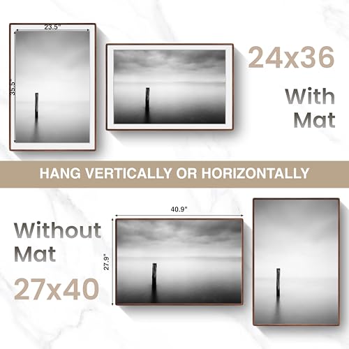 Acovy 27x40in Picture Frame, Natural Solid Walnut | Handcrafted Wooden Photo Frame, Dual Use for Wall Mount, Matted to Fit 24"x36" Photos, HD Tempered Glass - color: Walnut, size: 27x40in