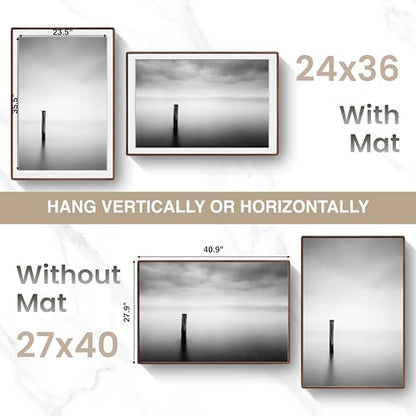 Acovy 27x40in Picture Frame, Natural Solid Walnut | Handcrafted Wooden Photo Frame, Dual Use for Wall Mount, Matted to Fit 24"x36" Photos, HD Tempered Glass - color: Walnut, size: 27x40in