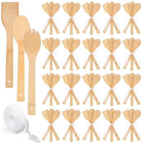 Reallnaive 72 Pcs Bamboo Spatula Wooden Kitchen Utensil Bulk 12''wood Spoon Spatula for Cooking with Ribbon Bridal Baby Shower Game Prize Wedding Party Favors Housewarming Gift (Various Style) - style: Various Style