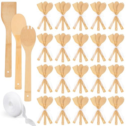 Reallnaive 72 Pcs Bamboo Spatula Wooden Kitchen Utensil Bulk 12''wood Spoon Spatula for Cooking with Ribbon Bridal Baby Shower Game Prize Wedding Party Favors Housewarming Gift (Various Style) - style: Various Style