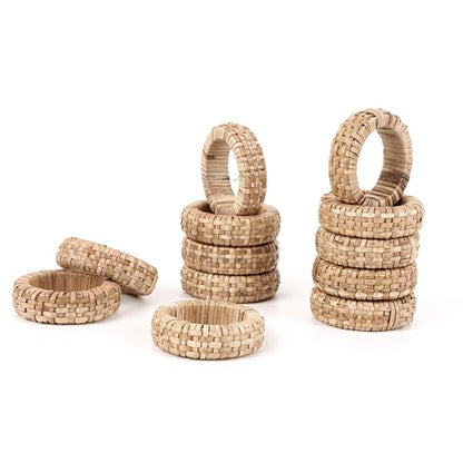 Alpha Living Home Rattan Napkin Rings, Set of 12, Natural Woven | Plastic cane & rayon, 2.5x2.5x0.5 in each, boho farmhouse style, reusable, weddings, parties, bulk pack - color: Tan Natural, size: 12- Pack