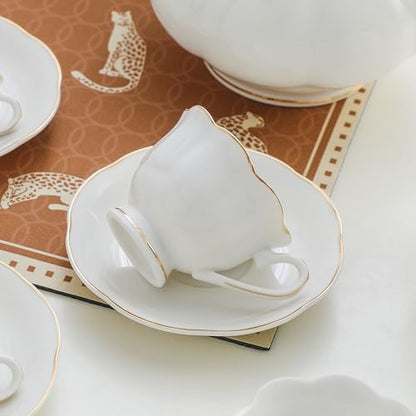 White Porcelain 75ml Demitasse Set of 8 (16-Piece) - 2.5oz Espresso Cups & Saucers, Elegant White & Gold Trim Coffee Set for Turkish Coffee, After Dinner, Gift Giving - size: 2.5oz