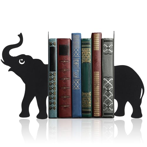 Elephant Metal Bookends Set of 2 Styles Book Ends for Shelves Bookshelf Home Office Desk Bookshelf Decor Gift for Elephant Lovers and Reading Enthusiasts - style: Elephant