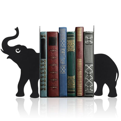 Elephant Metal Bookends Set of 2 Styles Book Ends for Shelves Bookshelf Home Office Desk Bookshelf Decor Gift for Elephant Lovers and Reading Enthusiasts - style: Elephant