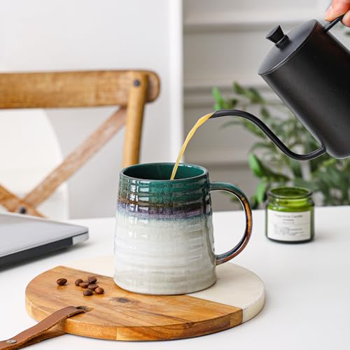 Mkour 23oz Extra Large Ceramic Coffee Mugs, Handmade Cup, Big Tea Cups with Large Handle for Office and Home, Microwave and Dishwasher Safe (Ink Green) - color: Ink Green