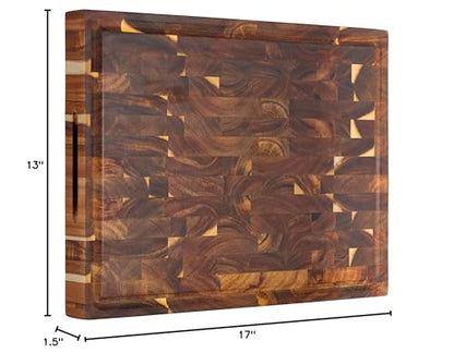 Large Solid Acacia Wood Butcher Block 17x13x1.5 in Cutting Board | Double-Sided Serving Boards,Non-slip Mats,Juice Groove,Heavy Duty Wood Block for Chefs,Large Kitchen Boards for Charcuterie - size: 17"L x 13"W