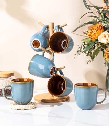 LERATIO Ceramic Coffee Mugs Set of 6,12oz Handmade Coffee Mugs Set | Large Handle for Cappuccino/Latte/Tea/Hot Cocoa,Oven &Dishwasher & Microwave Safe-Ocean Blue - color: Ocean Blue