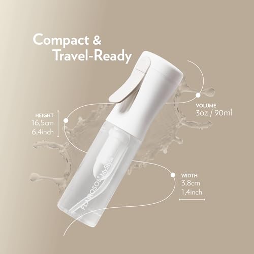 FLAIROSOL MyStyle Travel Continuous Spray Bottle, 3.04oz/90ml, White | Ultra fine continuous mist for face, hairstyling, salon, cleaning, beauty, toners, hydration & makeup - color: White, style: 1 Pack