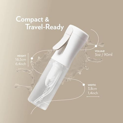 FLAIROSOL MyStyle Travel Continuous Spray Bottle, 3.04oz/90ml, White | Ultra fine continuous mist for face, hairstyling, salon, cleaning, beauty, toners, hydration & makeup - color: White, style: 1 Pack