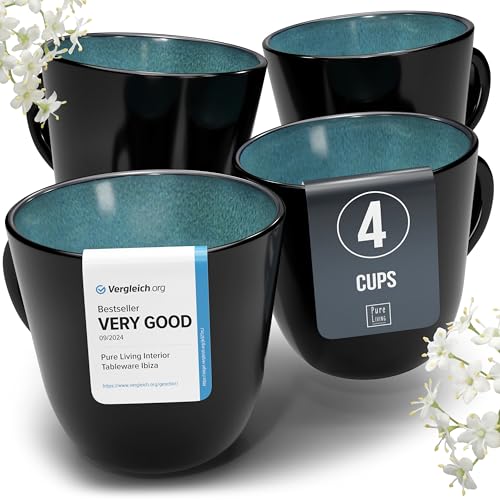 Large Stoneware Coffee Mugs Set of 4, 15.6 oz Coffee Cups with Reactive Glaze, Lead-Free, Dishwasher & Microwave Safe, Stain Resistant for Cocoa, Latte, Cappuccino & Tea, Petrol Blue - color: black / petrol-blue, size: Mugs (4x)