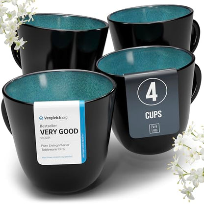 Large Stoneware Coffee Mugs Set of 4, 15.6 oz Coffee Cups with Reactive Glaze, Lead-Free, Dishwasher & Microwave Safe, Stain Resistant for Cocoa, Latte, Cappuccino & Tea, Petrol Blue - color: black / petrol-blue, size: Mugs (4x)