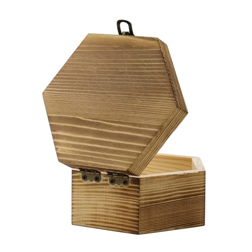 KUMGROT Hexagon Handmade Wooden Box with Hinged Lid & Swivel Cover | Vintage Keepsake Wood Storage Box for Discreet Jewelry Photos 5" x 4.5" 2.6" - style: Medium Hexagonal